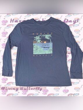 Hurley Men's Blue Graphic Long-Sleeve Tee